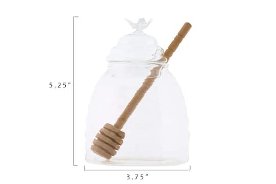 Hello Honey® Clear Honey Pot with Lid & Bamboo Dipper Set